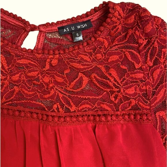 As U Wish Red Dress with Lace - Picture 2 of 5